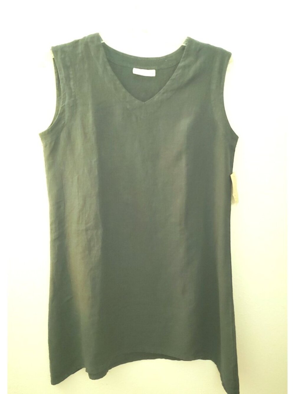 bryn Walker Dark Green 100% Linen Sleeveless Tunic Dress Size L NWT